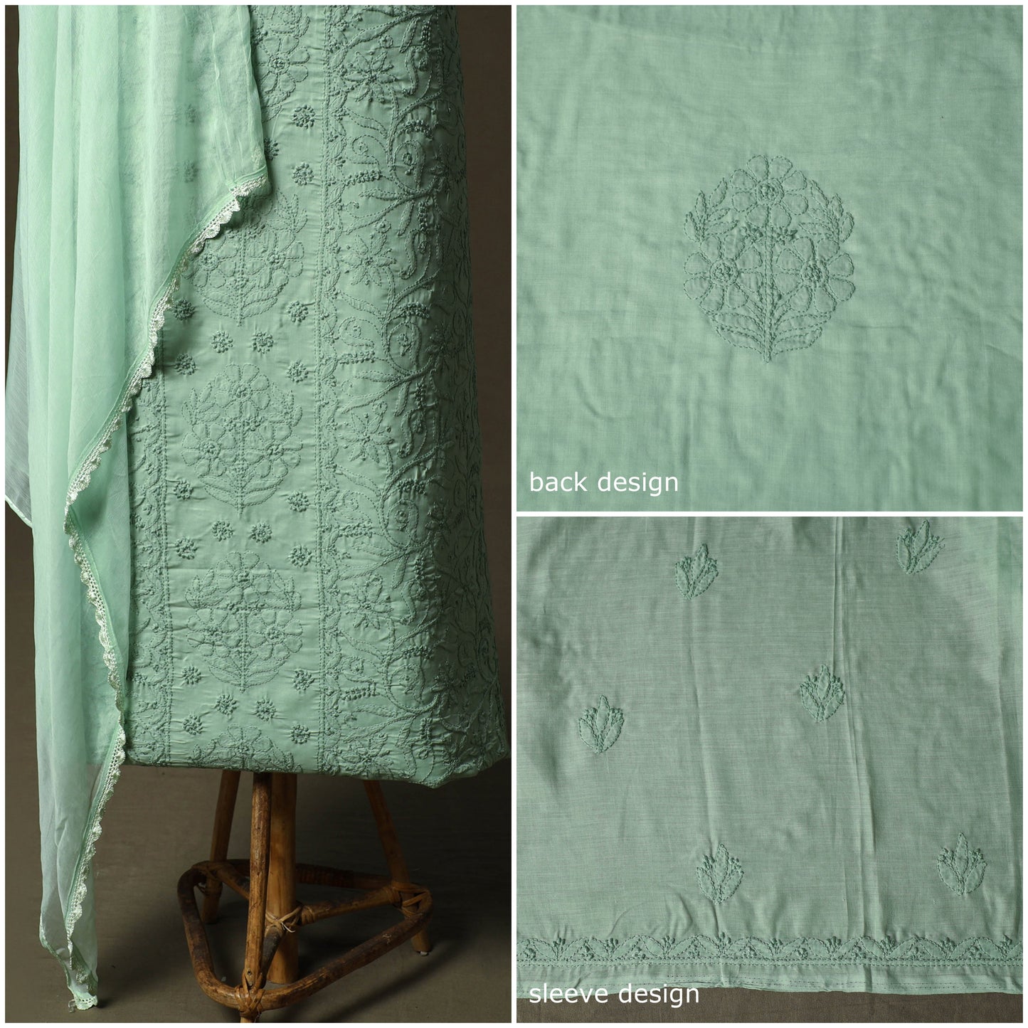Green - lucknowi hand embroidered cotton chikankari 3pc