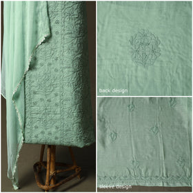 Green - lucknowi hand embroidered cotton chikankari 3pc