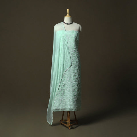 Lucknowi hand embroidered cotton chikankari 3pc unstitched