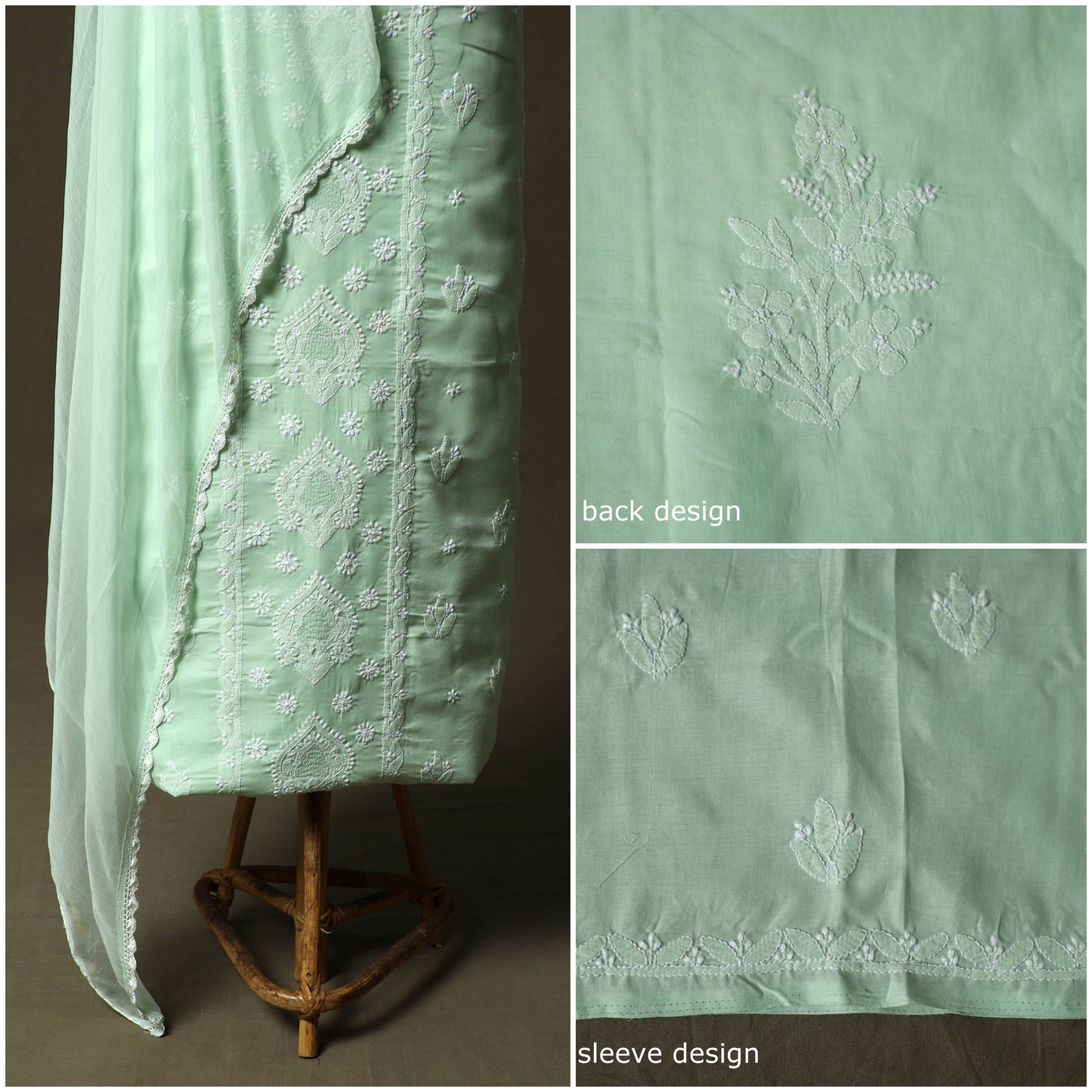 Green - lucknowi hand embroidered cotton chikankari 3pc