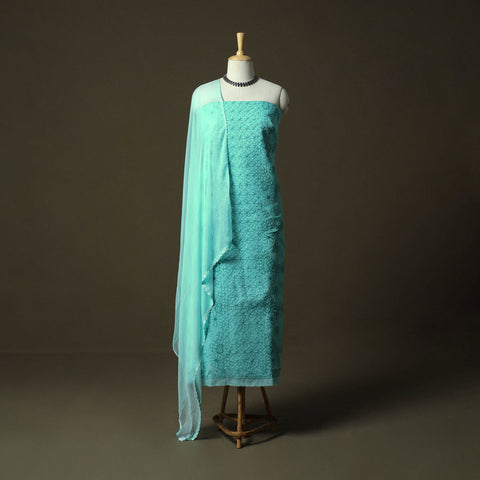 Green - lucknowi hand embroidered cotton chikankari 3pc