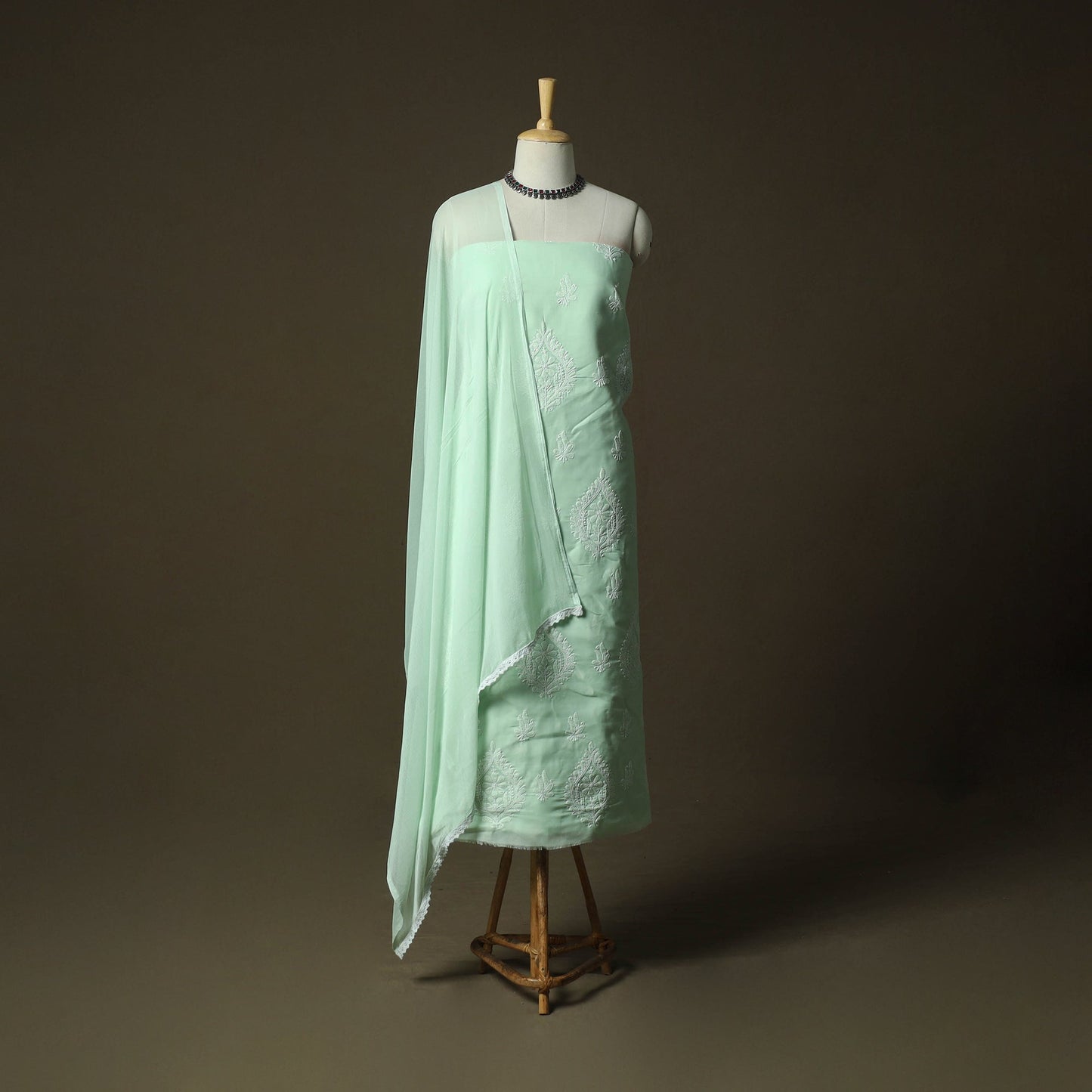 Lucknowi hand embroidered cotton chikankari 3pc unstitched