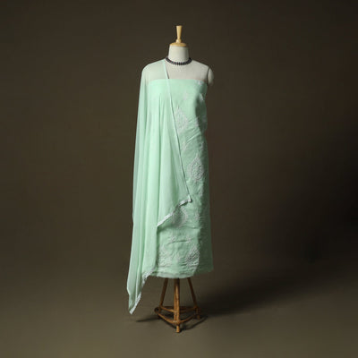 Lucknowi hand embroidered cotton chikankari 3pc unstitched