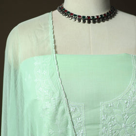 Green - lucknowi hand embroidered cotton chikankari 3pc