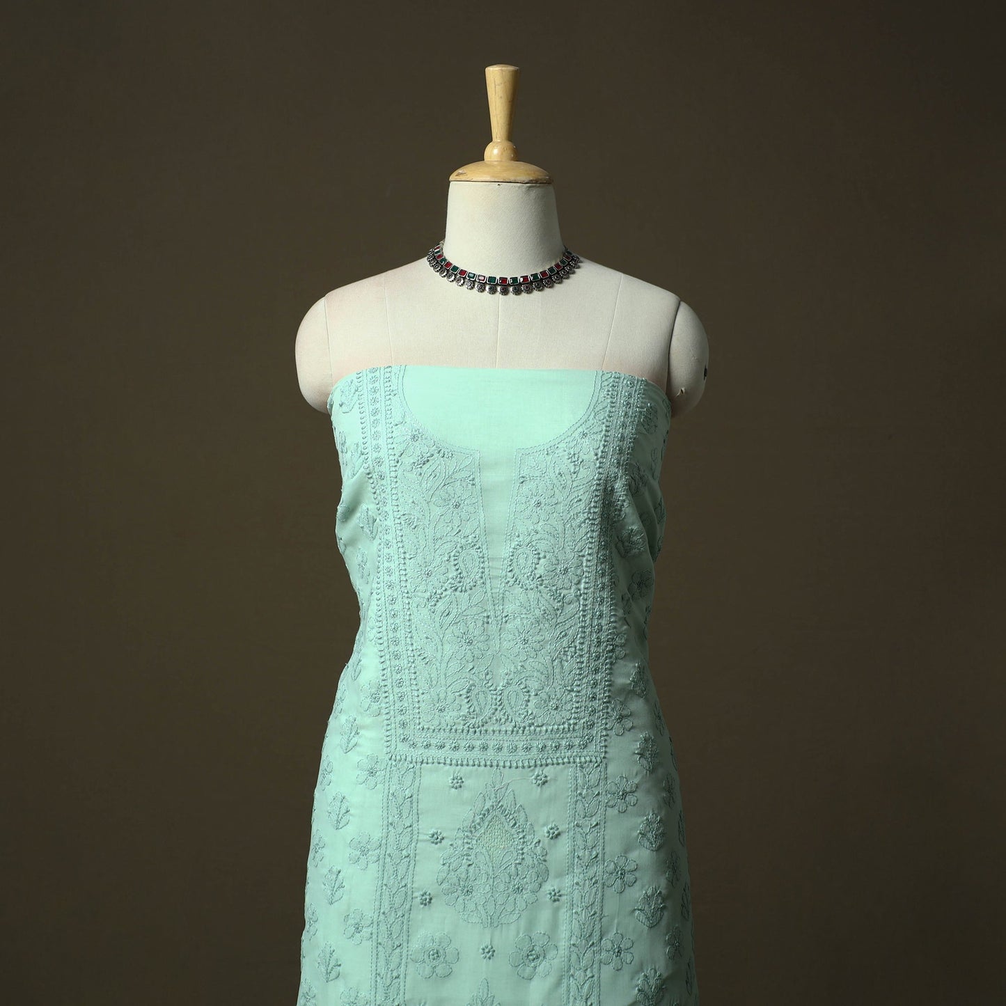 Green - lucknowi hand embroidered cotton chikankari 3pc