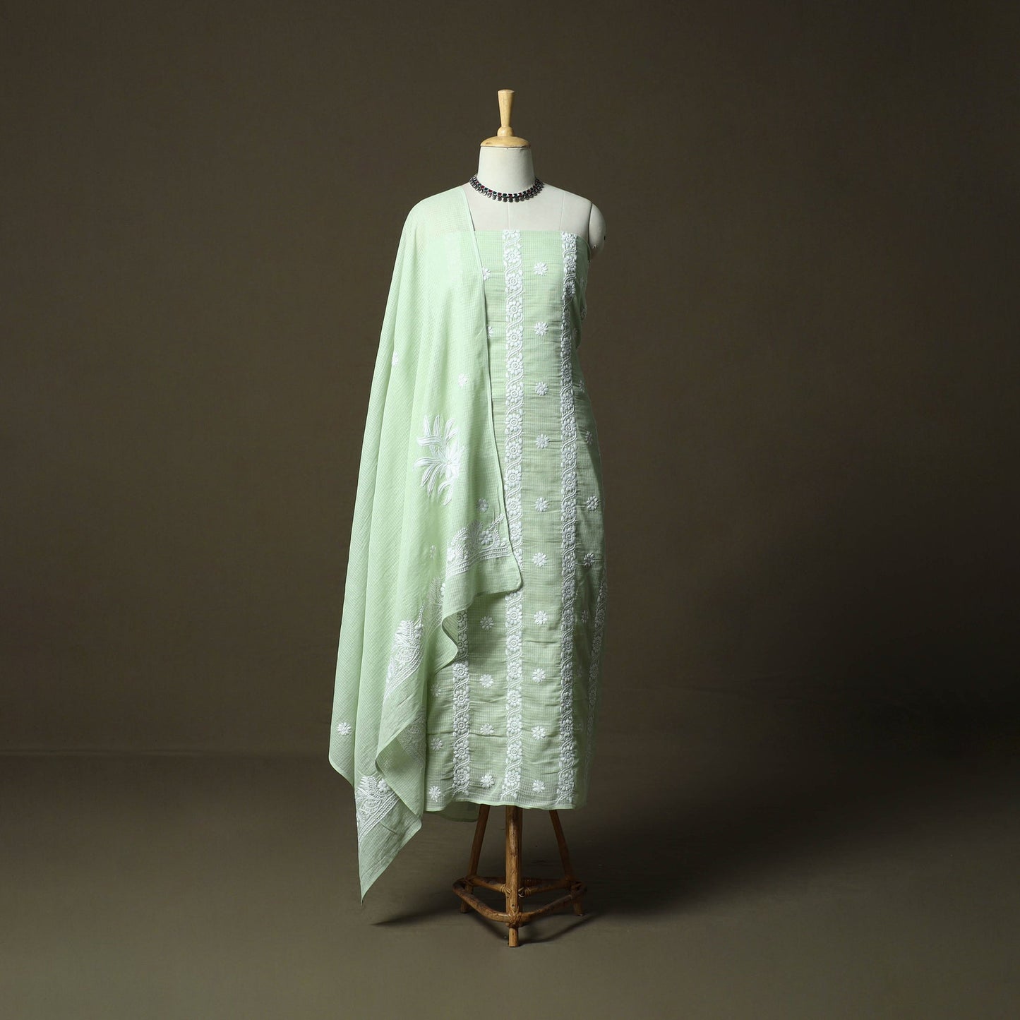 Lucknowi hand embroidered kota doria cotton chikankari 2pc