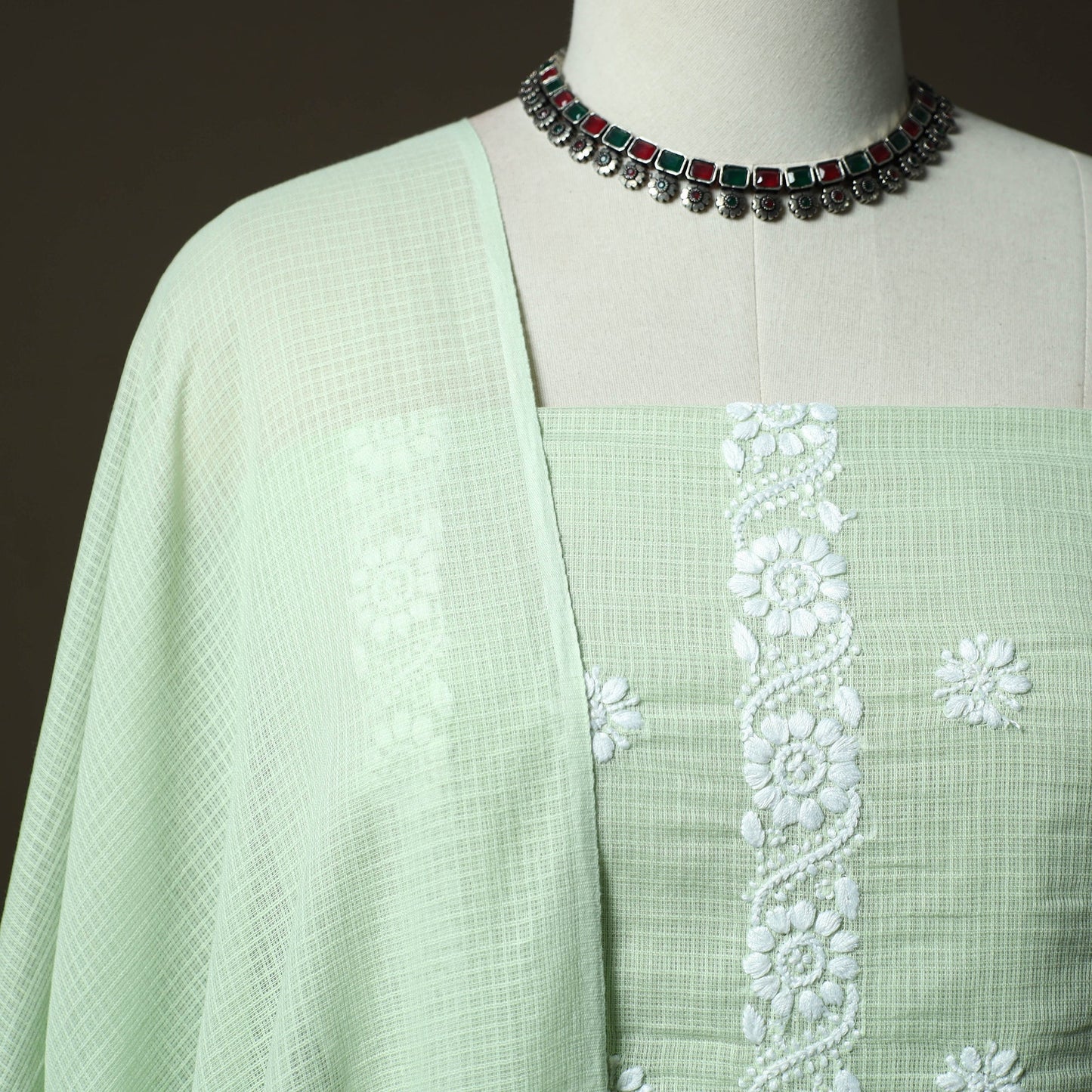Lucknowi hand embroidered kota doria cotton chikankari 2pc