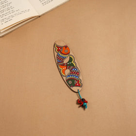 Madhubani handpainted wooden bookmark 38 - handcrafted