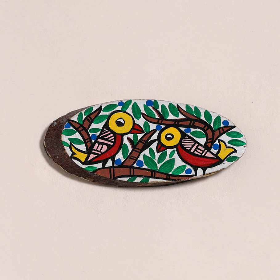Madhubani handpainted wooden fridge magnet 22 - handcrafted