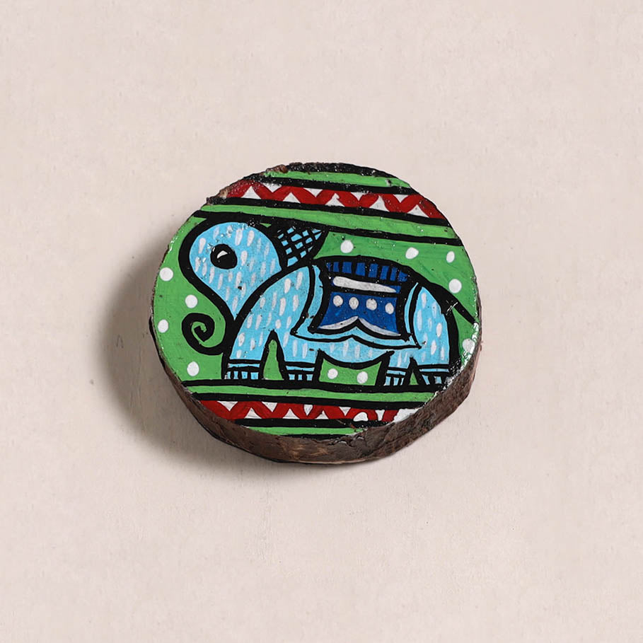 Madhubani handpainted wooden fridge magnet 35 - handcrafted