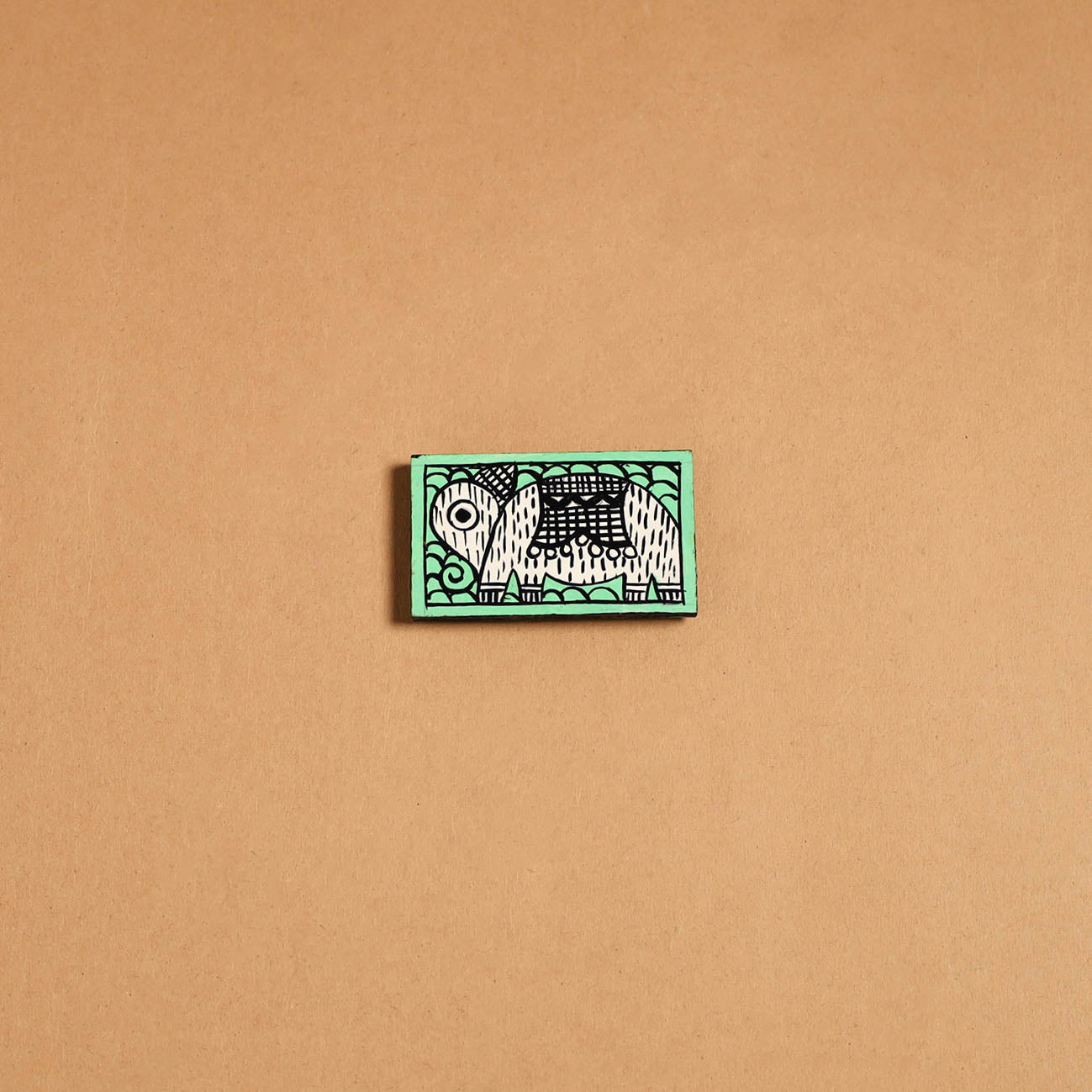 Green - madhubani handpainted wooden fridge magnet 40