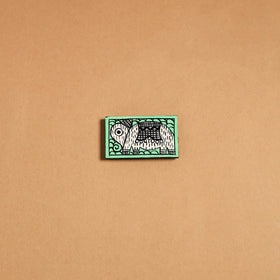 Green - madhubani handpainted wooden fridge magnet 40