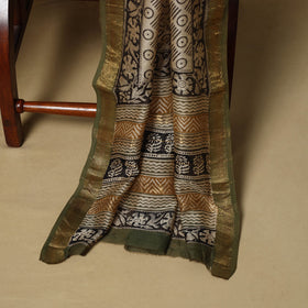 Green - maheshwari silk bagru hand 3pc unstitched dress