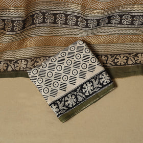 Green - maheshwari silk bagru hand 3pc unstitched dress