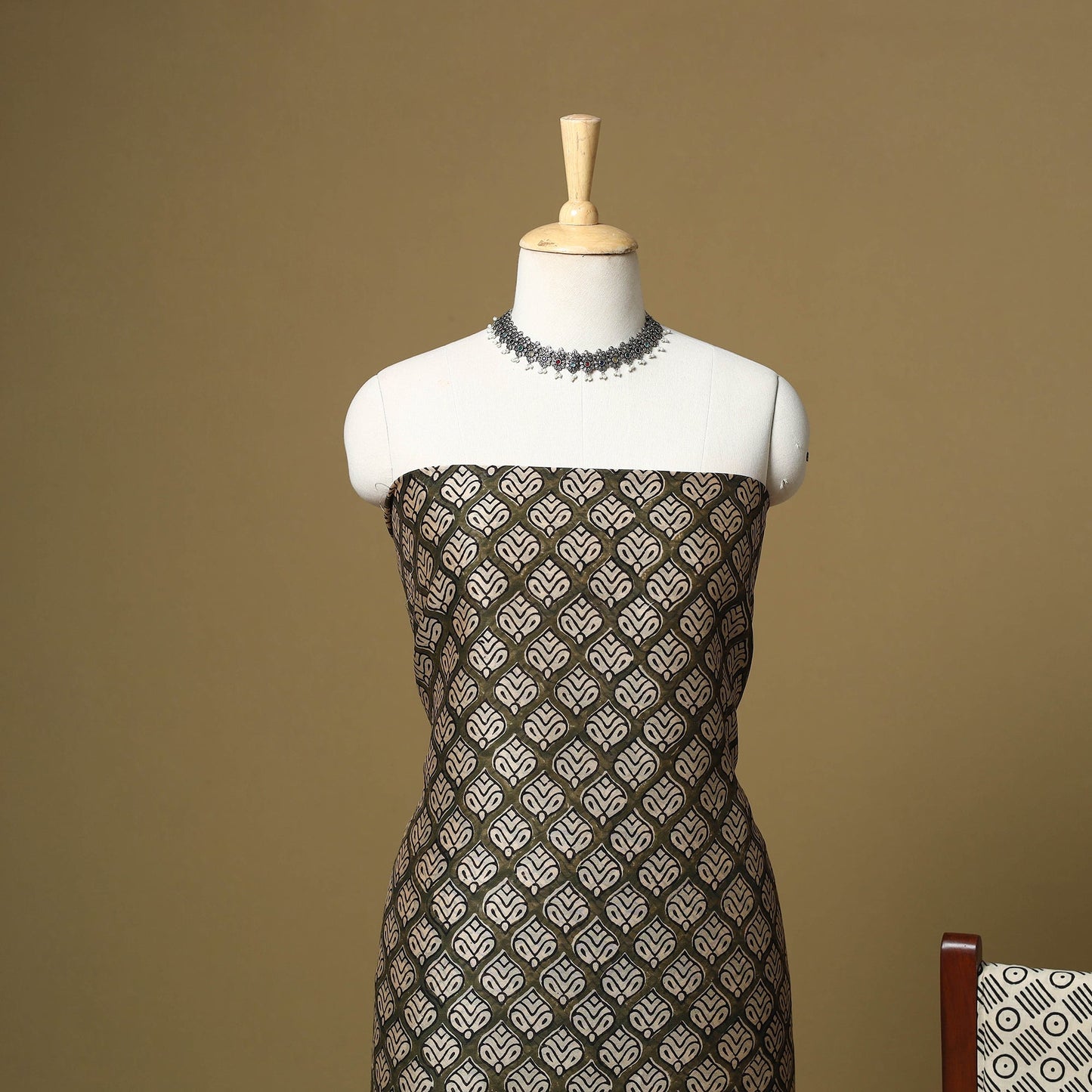 Green - maheshwari silk bagru hand 3pc unstitched dress