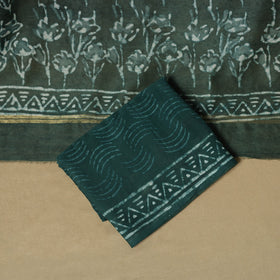 Green - maheshwari silk bagru hand 3pc unstitched dress