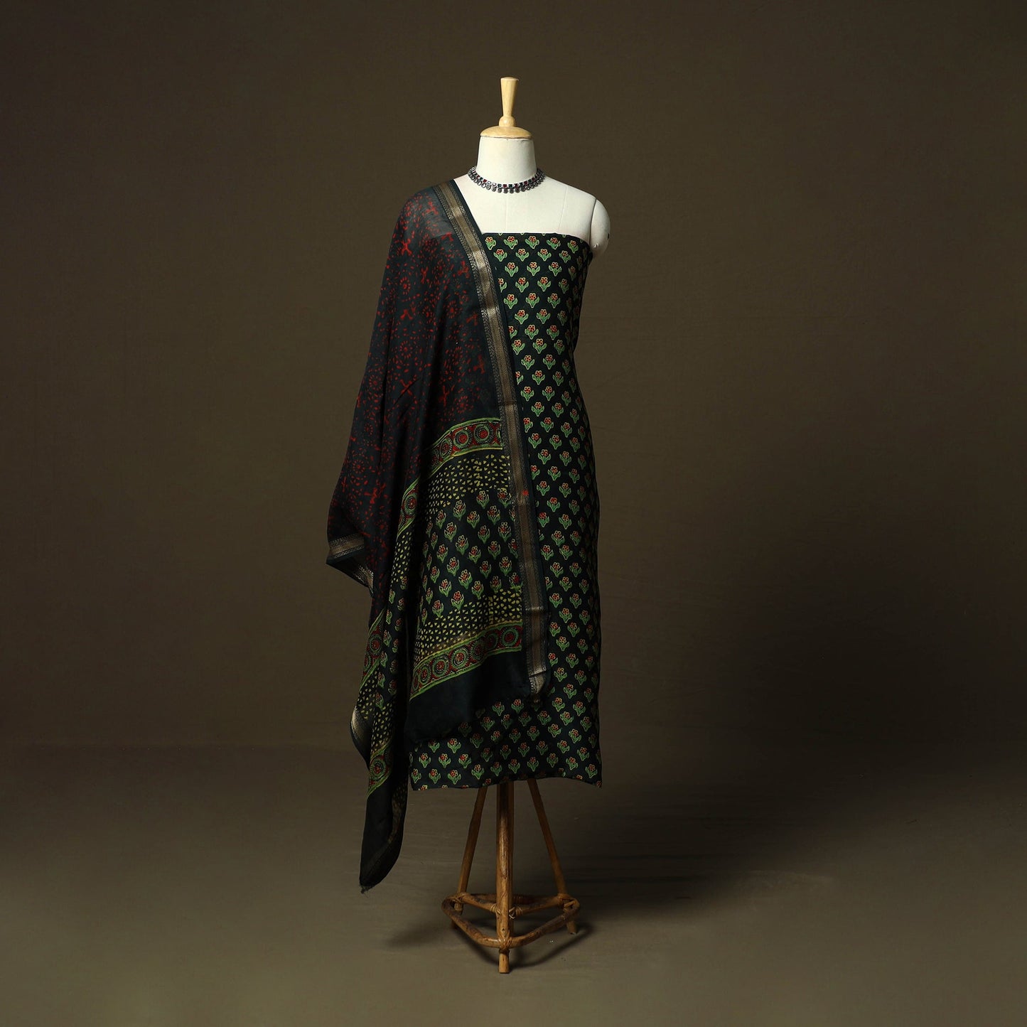 Maheshwari silk hand block ajrakh print 3pc unstitched