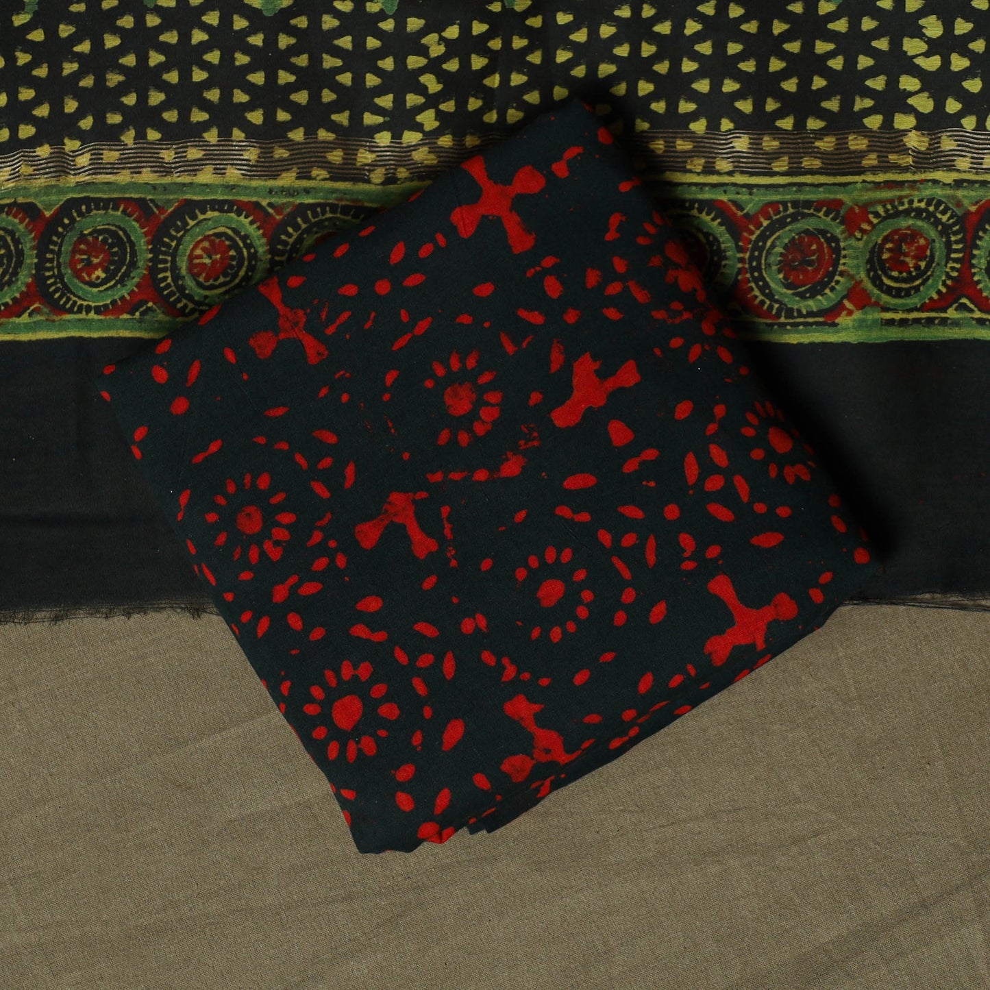 Maheshwari silk hand block ajrakh print 3pc unstitched