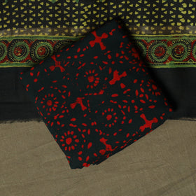 Maheshwari silk hand block ajrakh print 3pc unstitched