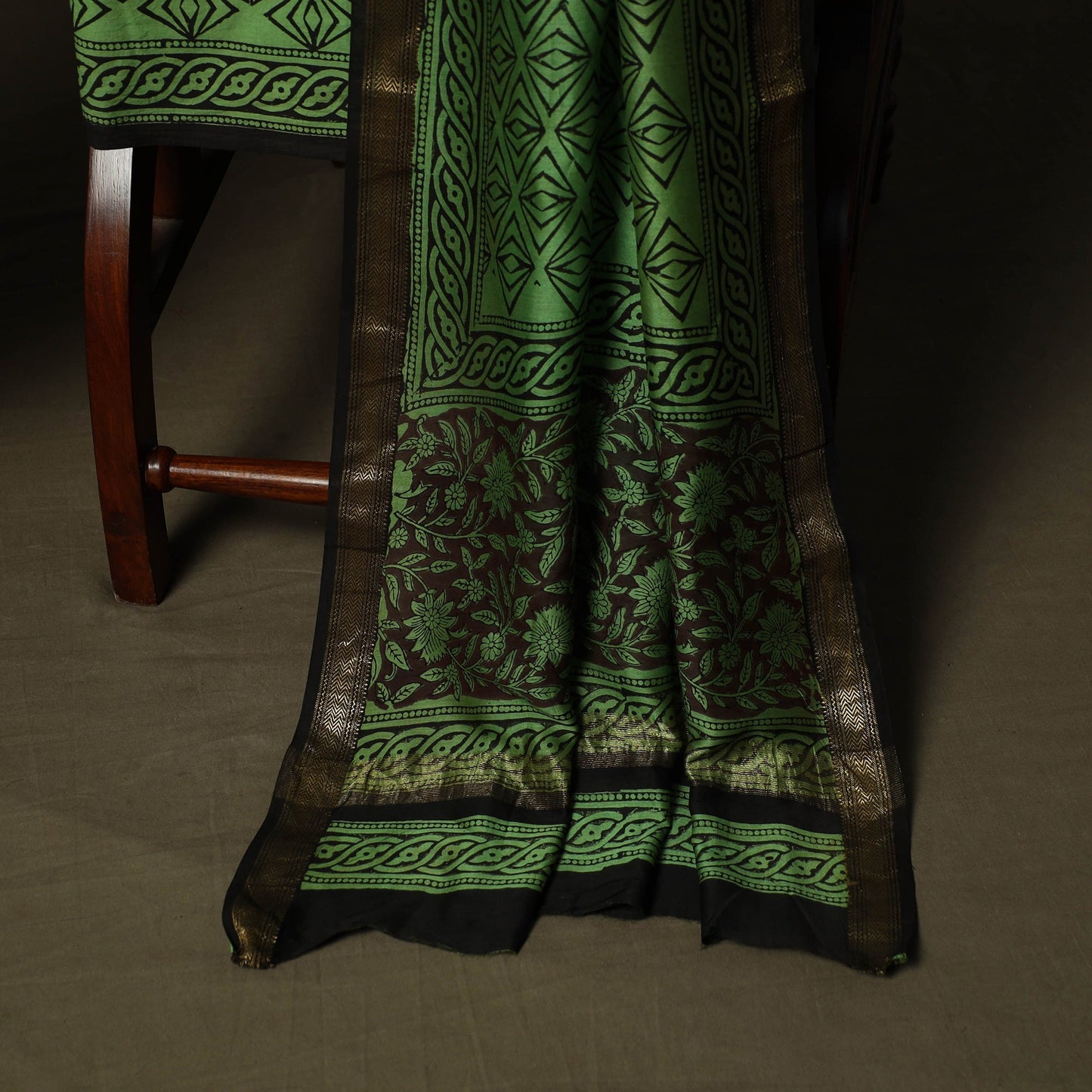 Maheshwari silk hand block bagru print 3pc unstitched dress