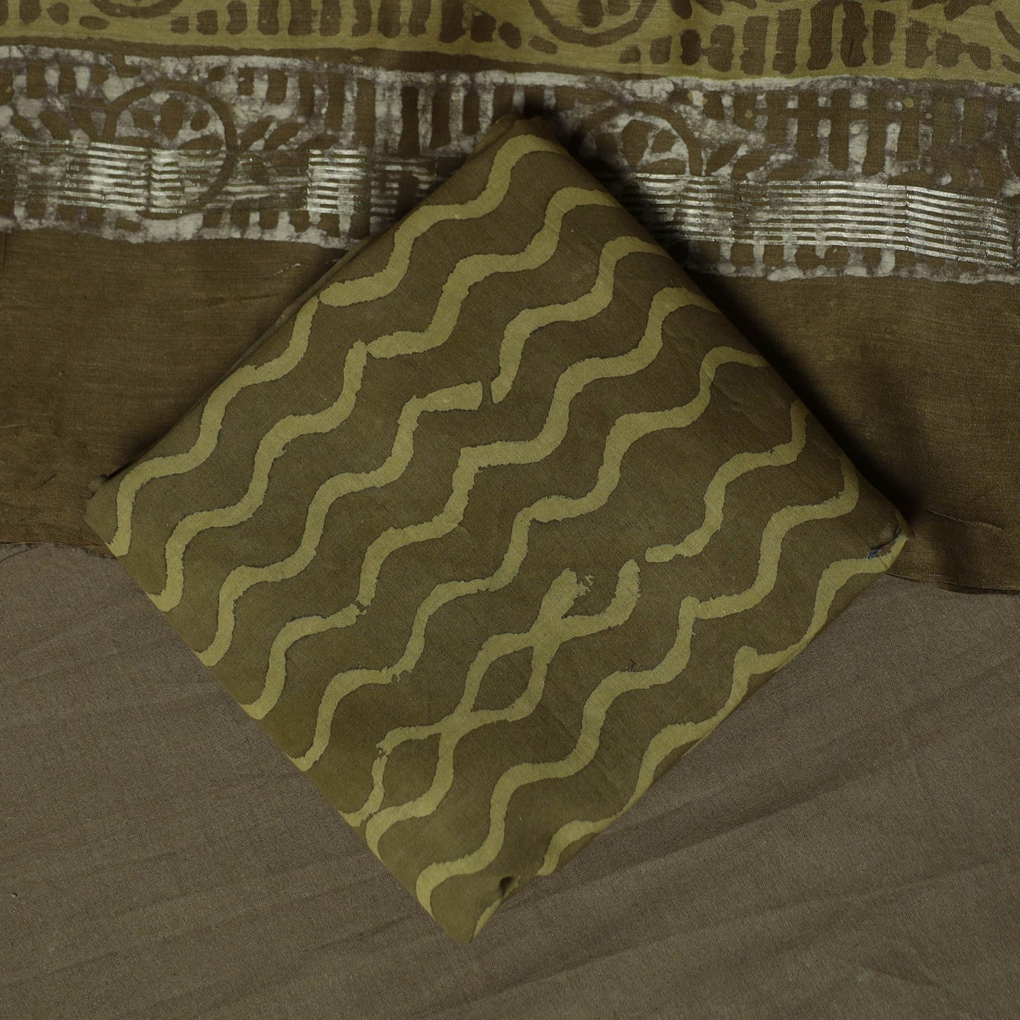 Maheshwari silk hand block bagru print 3pc unstitched dress