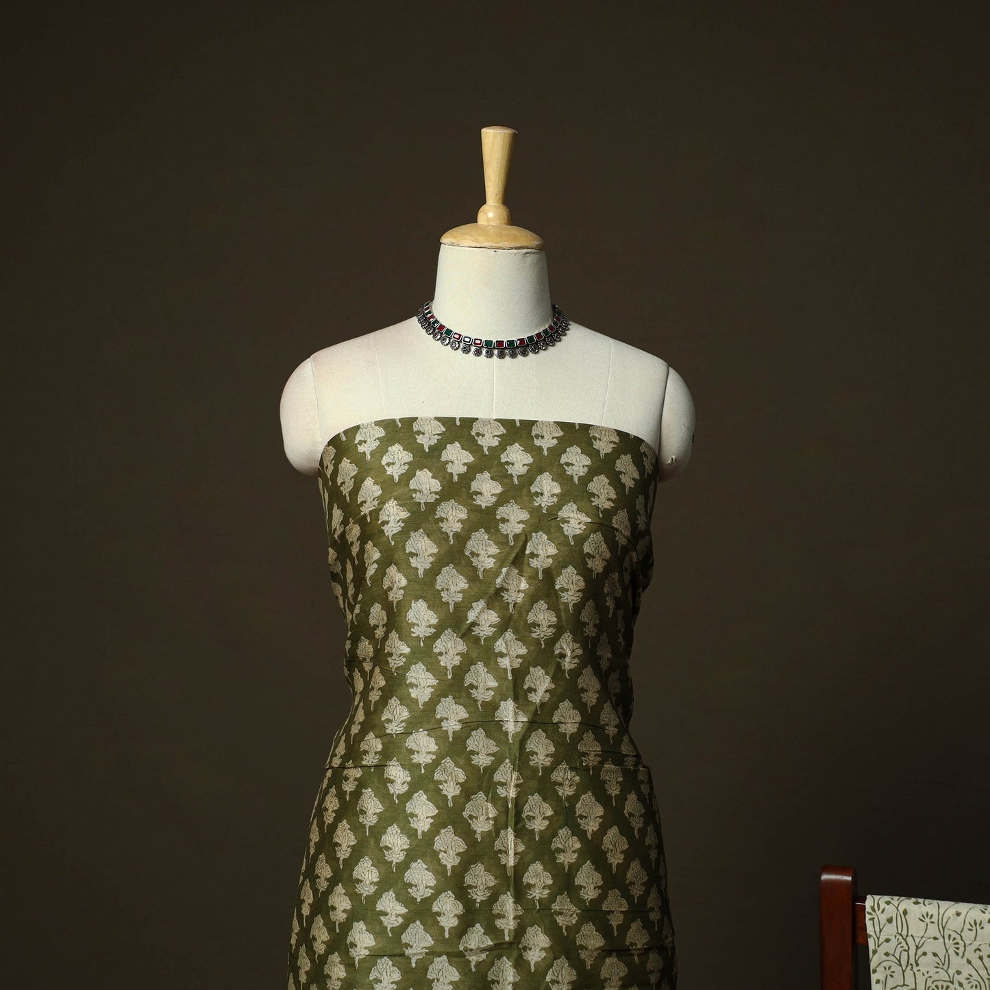 Maheshwari silk hand block bagru print 3pc unstitched dress