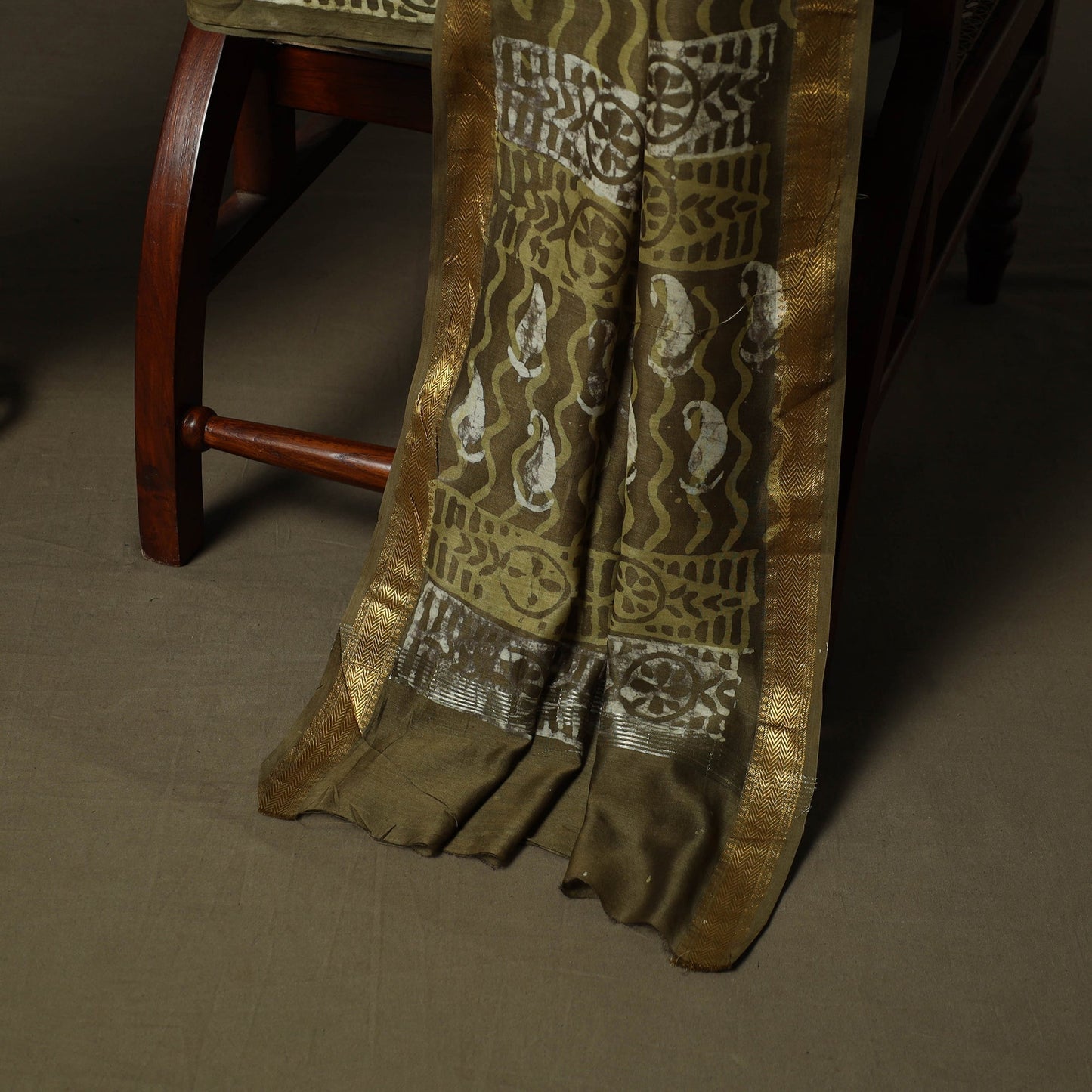 Maheshwari silk hand block bagru print 3pc unstitched dress