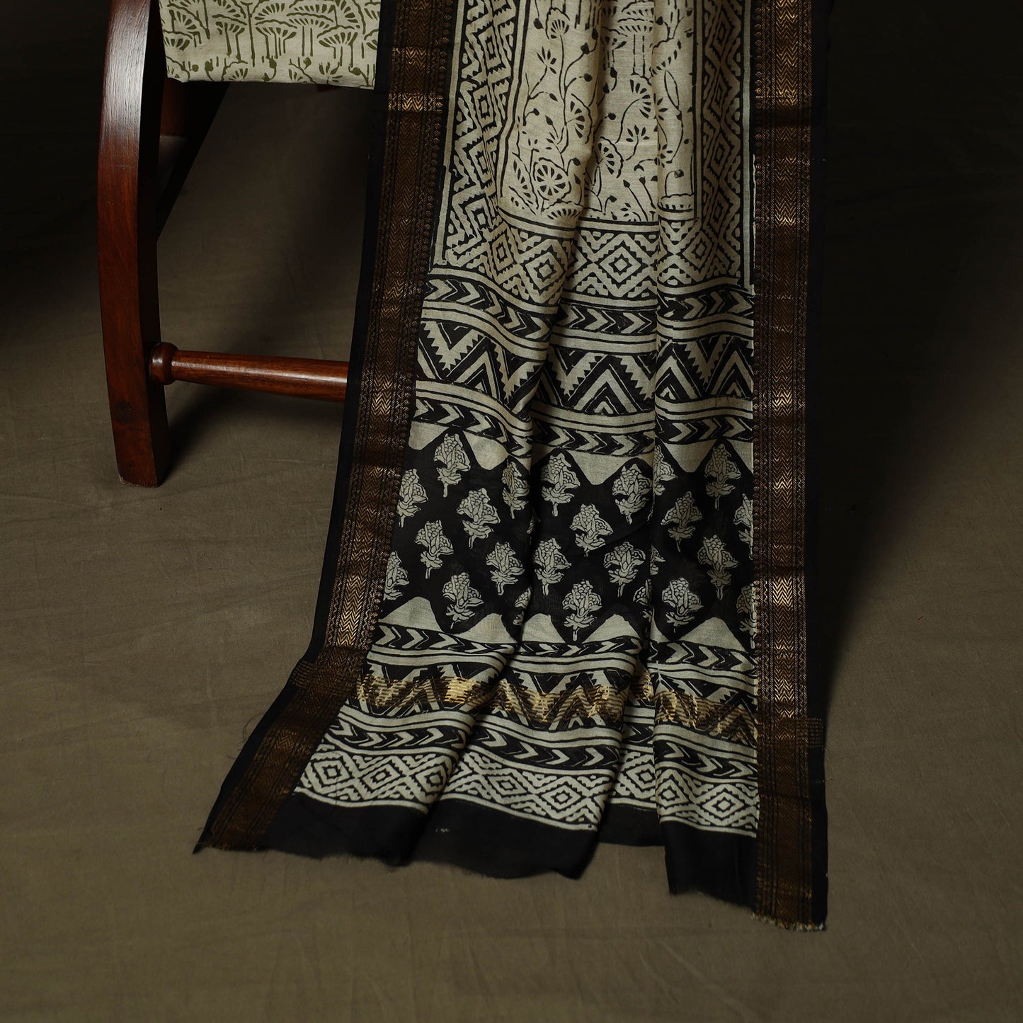 Maheshwari silk hand block bagru print 3pc unstitched dress