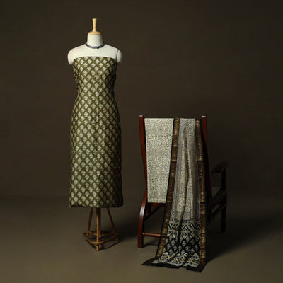 Maheshwari silk hand block bagru print 3pc unstitched dress