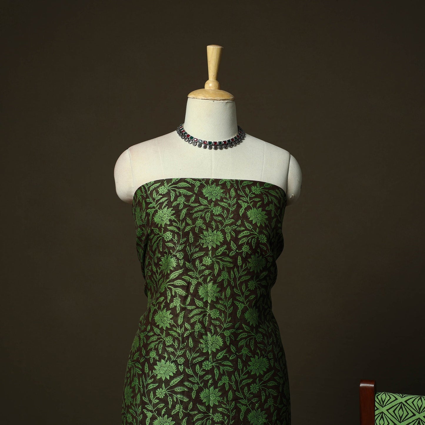 Maheshwari silk hand block bagru print 3pc unstitched dress