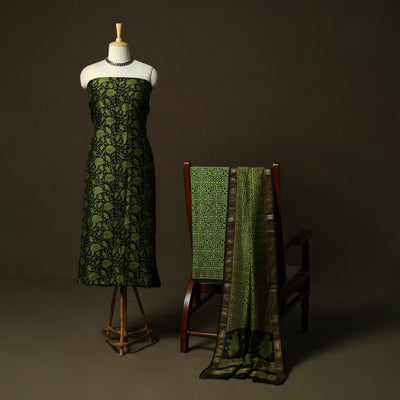 Maheshwari silk hand block bagru print 3pc unstitched dress