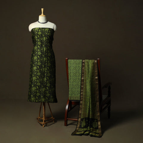 Maheshwari silk hand block bagru print 3pc unstitched dress