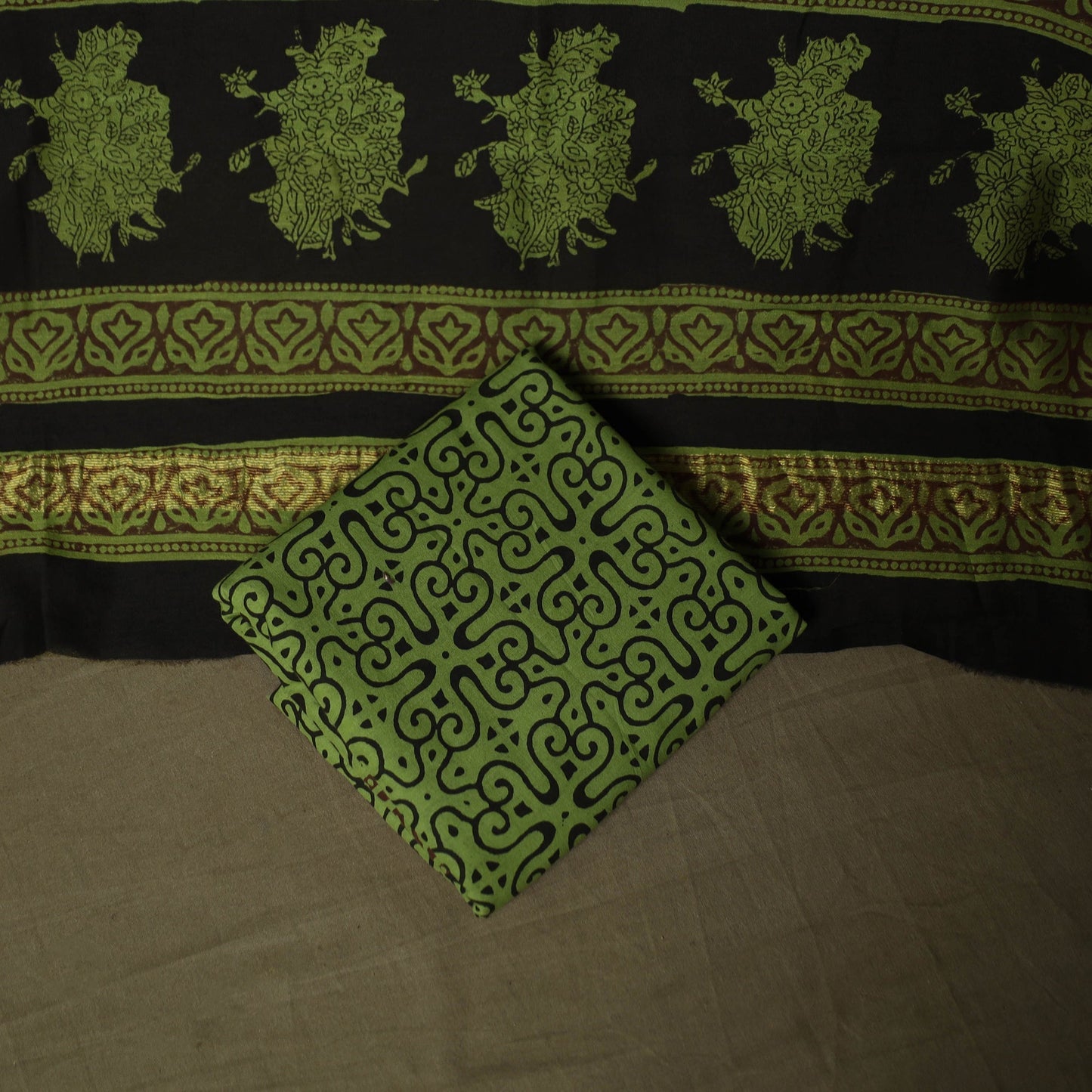 Maheshwari silk hand block bagru print 3pc unstitched dress