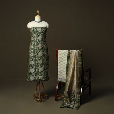 Maheshwari silk hand block bagru print 3pc unstitched dress