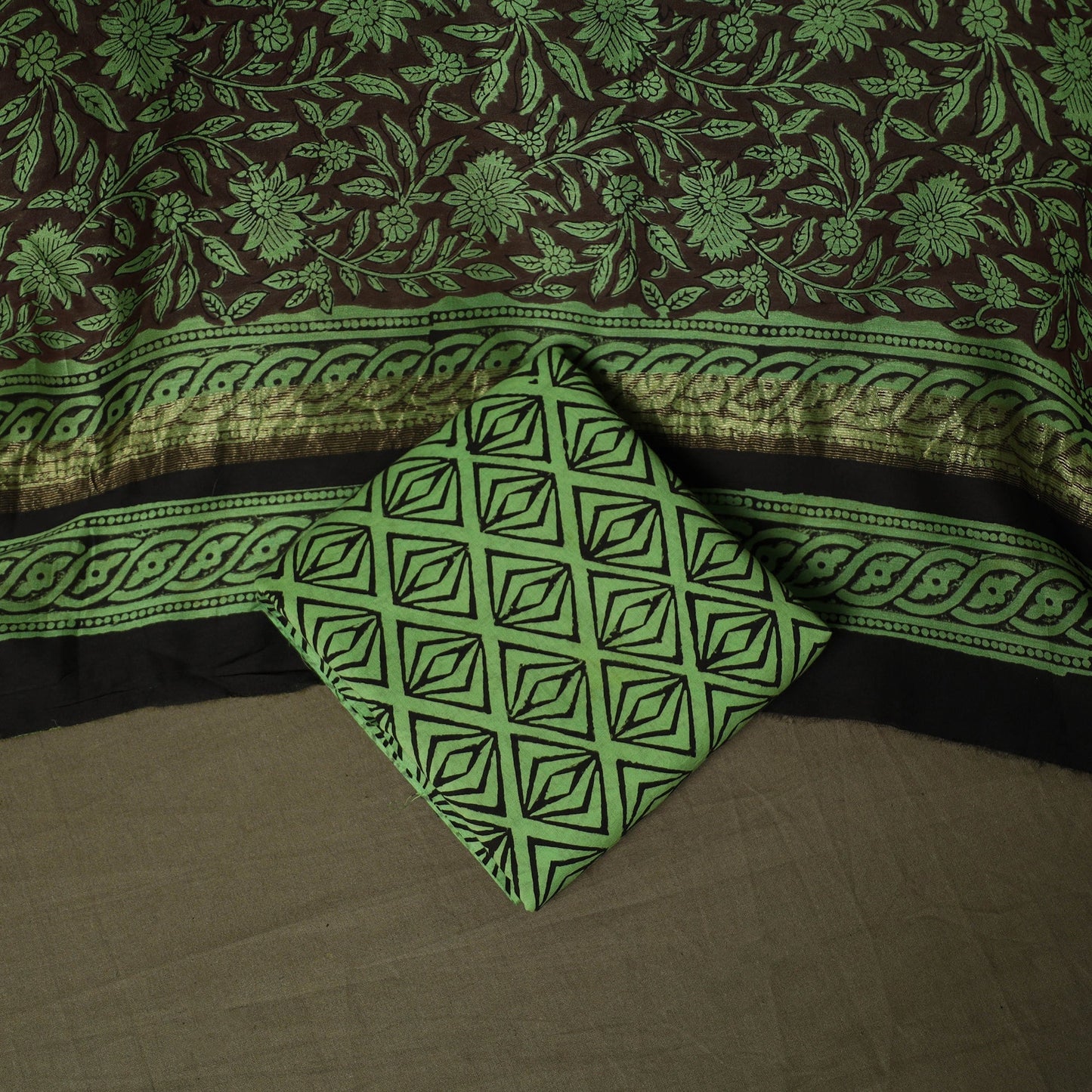 Maheshwari silk hand block bagru print 3pc unstitched dress