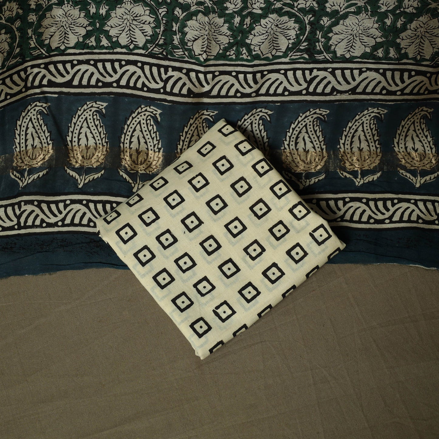 Maheshwari silk hand block bagru print 3pc unstitched dress
