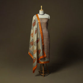 Maheshwari silk hand block bagru print 3pc unstitched dress