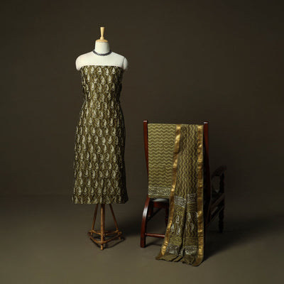 Maheshwari silk hand block bagru print 3pc unstitched dress