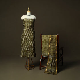 Maheshwari silk hand block bagru print 3pc unstitched dress