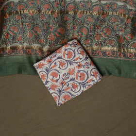 Maheshwari silk hand block sanganeri print 3pc unstitched