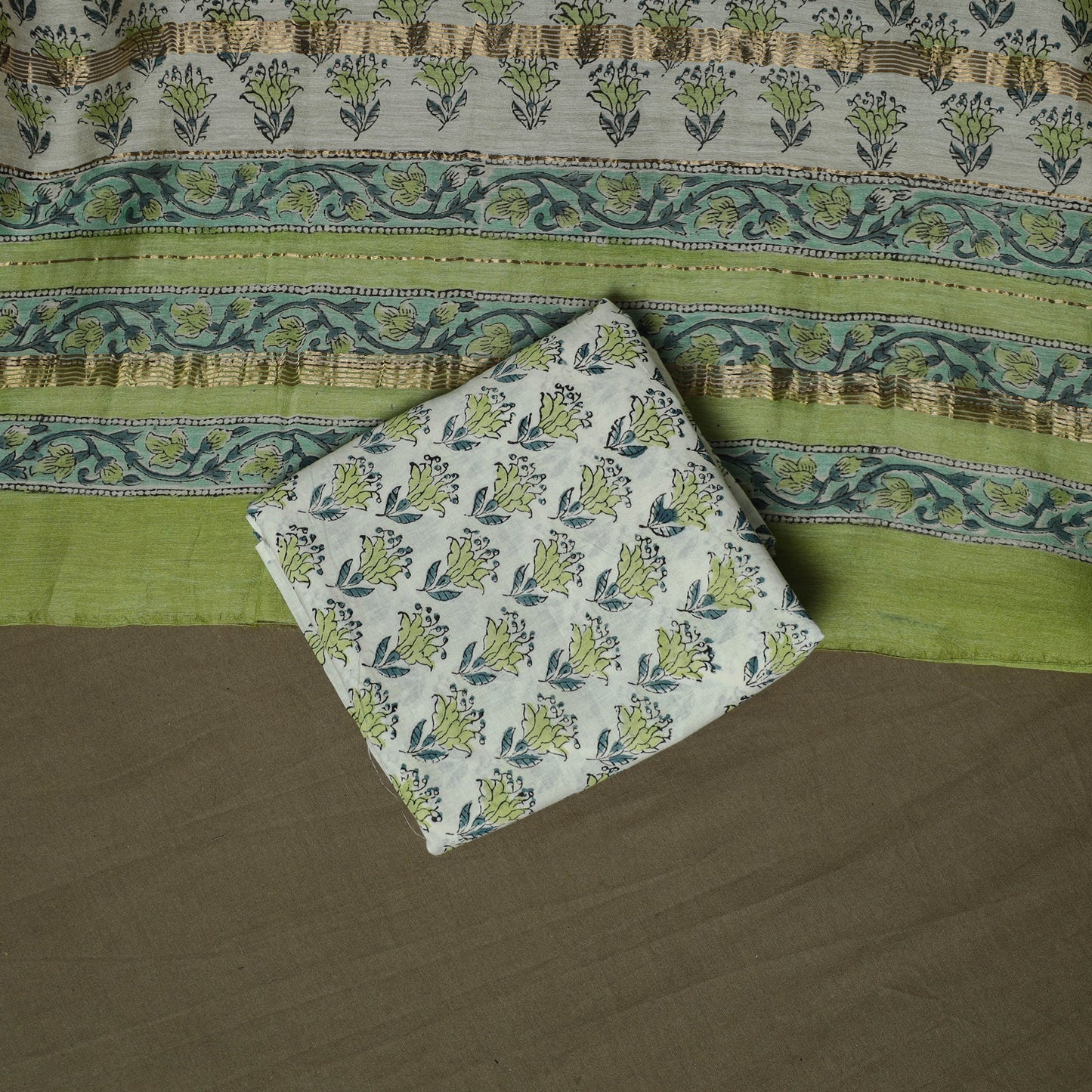 Maheshwari silk hand block sanganeri print 3pc unstitched