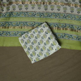 Maheshwari silk hand block sanganeri print 3pc unstitched
