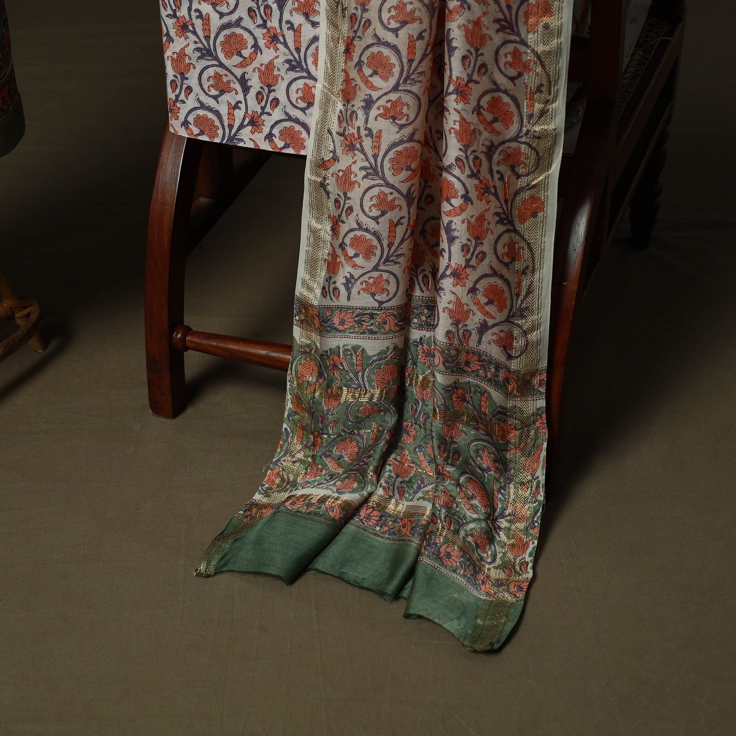 Maheshwari silk hand block sanganeri print 3pc unstitched