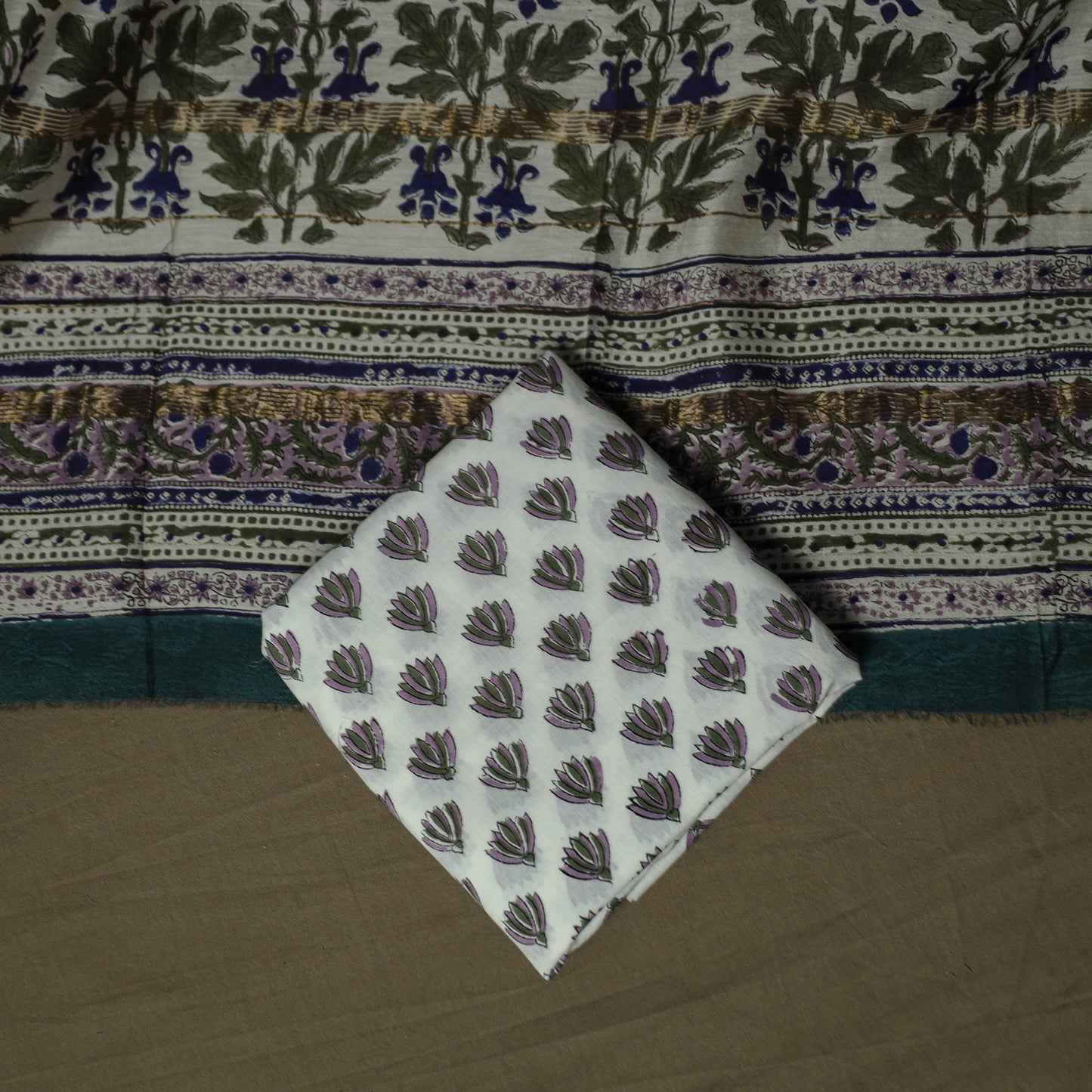 Maheshwari silk hand block sanganeri print 3pc unstitched