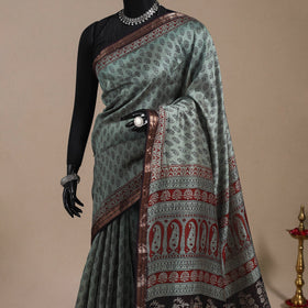Green - maheshwari silk natural dyed bagh saree with zari