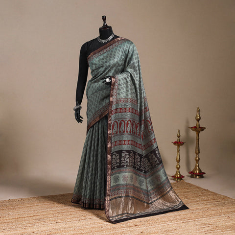 Green - maheshwari silk natural dyed bagh saree with zari