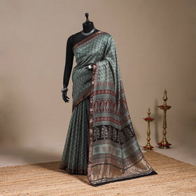 Green - maheshwari silk natural dyed bagh saree with zari