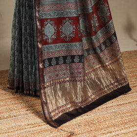 Green - maheshwari silk natural dyed bagh saree with zari