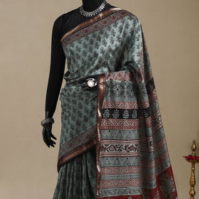 Green - maheshwari silk natural dyed bagh saree with zari