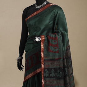 Green - maheshwari silk natural dyed bagh saree with zari